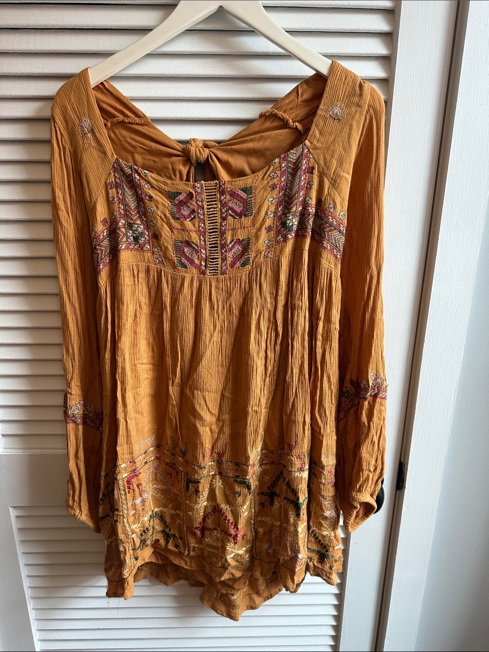 Free People Women’s Mustard Embroidered Peasant Dress w/ Pockets